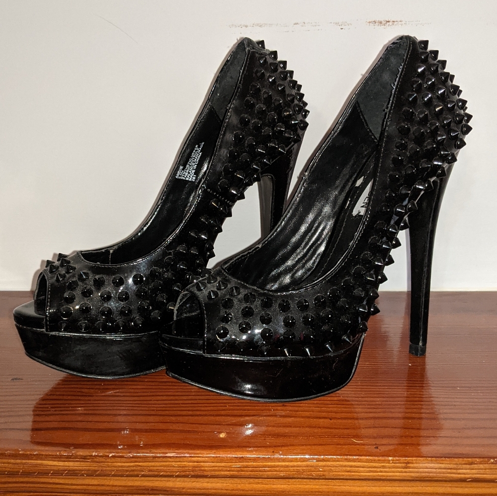 Black Spike Studded Heels From Steve Madden